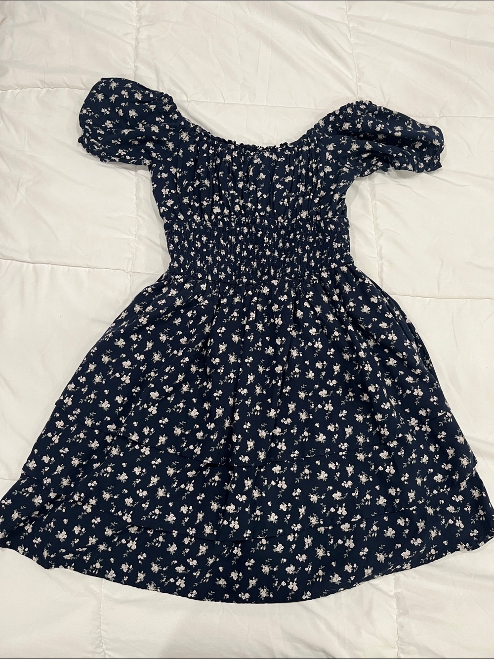 Hollister Navy Blue Floral Puff-Sleeve Dress with shorts